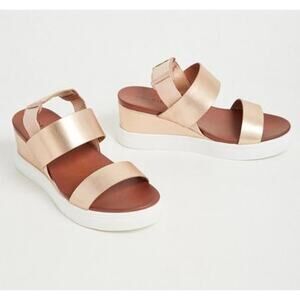 Torrid Rose Gold Faux Leather Open Toe Banded Pull On Wedge Sandals Size 11.5